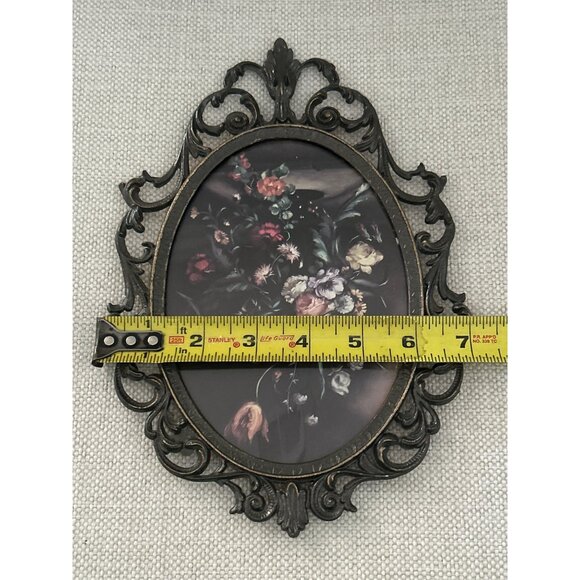 Set of 2 VTG Italian Ornate Oval Metal Frames Floral Prints Wall Hanging Baroque - Picture 11 of 12